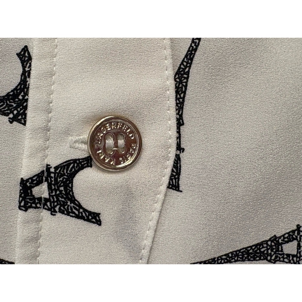 Karl Lagerfeld White Long Sleeve Button-Up Shirt Black Eiffel Tower Print - Picture 8 of 8